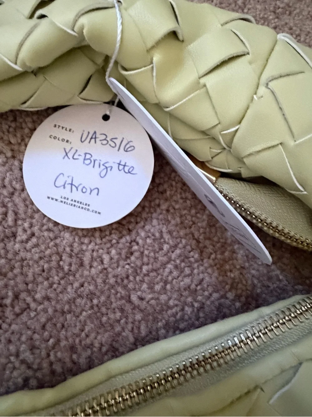 new Anthropologie melie Bianco Brigitte oversized XL woven knot satchel citron